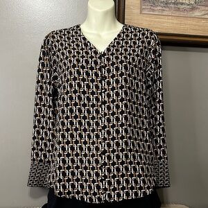 Chicos Black, White and tan Geometric Women's Dressy Top